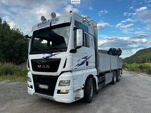 MAN TGX 26.560 Flatbed truck with Hiab 138 crane from 2018. Rear mou